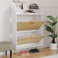 Wooden Shoe Cabinet with 2 Flip-Top Drawers Narrow Freestanding Shoe Rack with Open Shelves Concealed Shoe Rack for Entryways Living Rooms