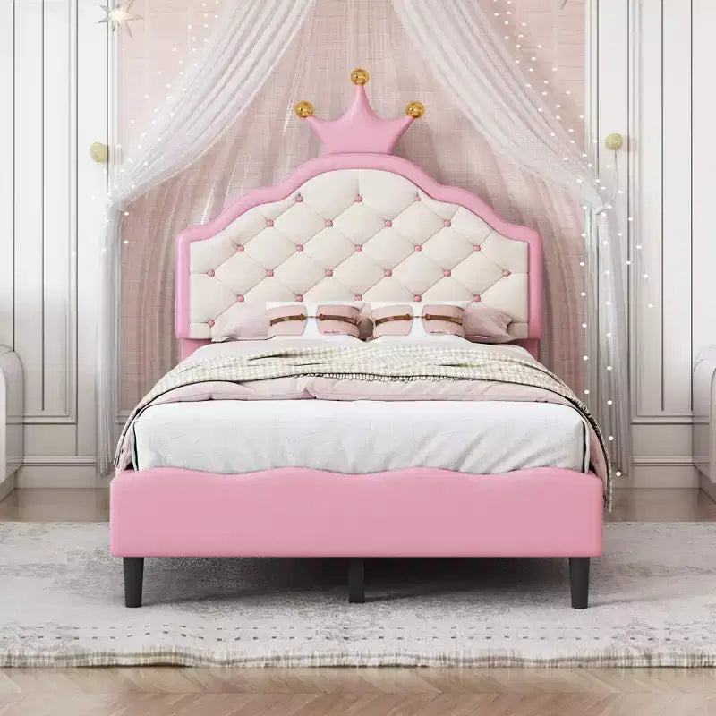 Lit pour enfants Princesse avec cadre en bois et tête de lit capitonnée