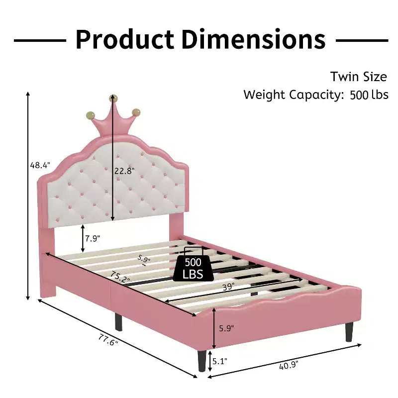 Lit pour enfants Princesse avec cadre en bois et tête de lit capitonnée