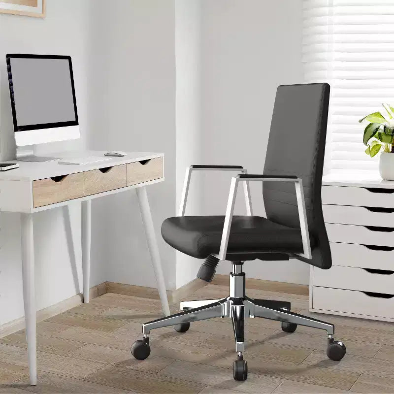 Sièges de bureau ergonomiques en similicuir noir, réglables en hauteur