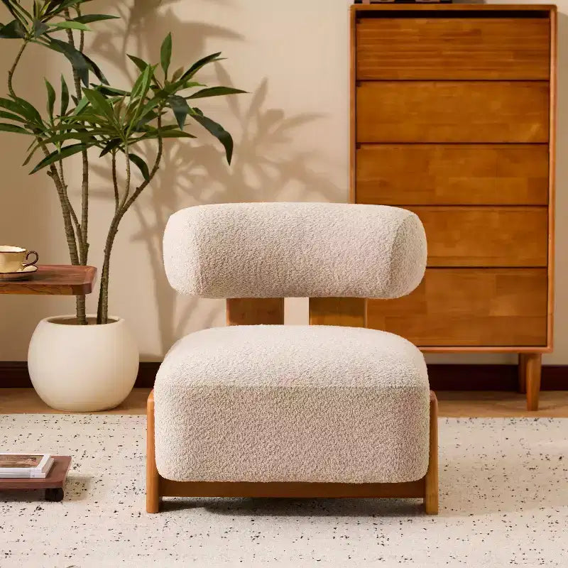 Okak Modern Boucle Armless Lounge Accent Chair with Rolled Backrest Solid Wood Reading Chair for Living Room Bedroom