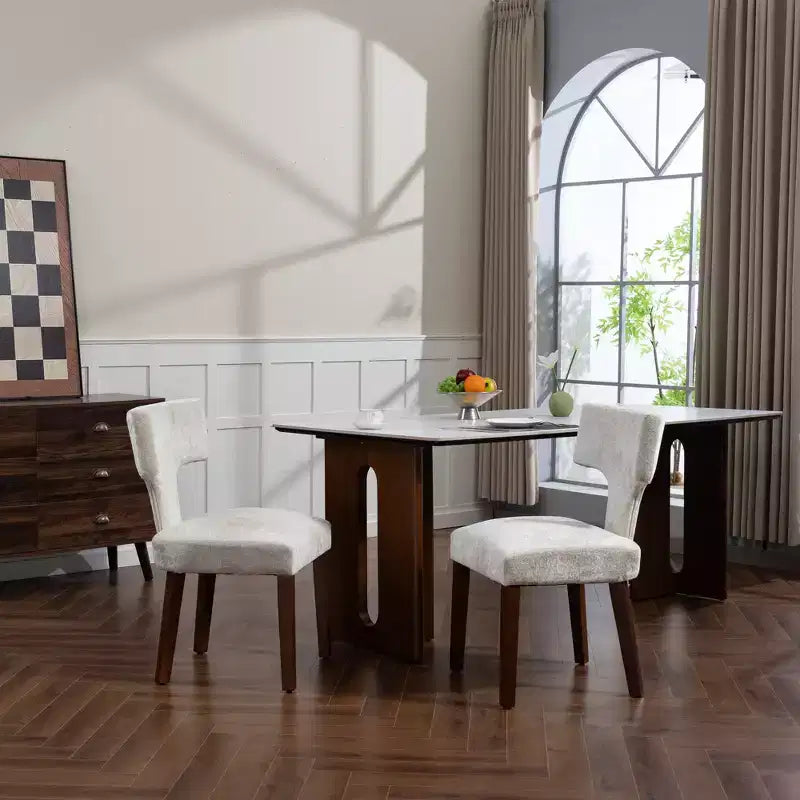 Furniliving Mid Century Modern Dining Chairs Set of 2 Farmhouse Chenille Fabric Upholstered Accent Chair Kitchen Chairs with Hardwood Frame