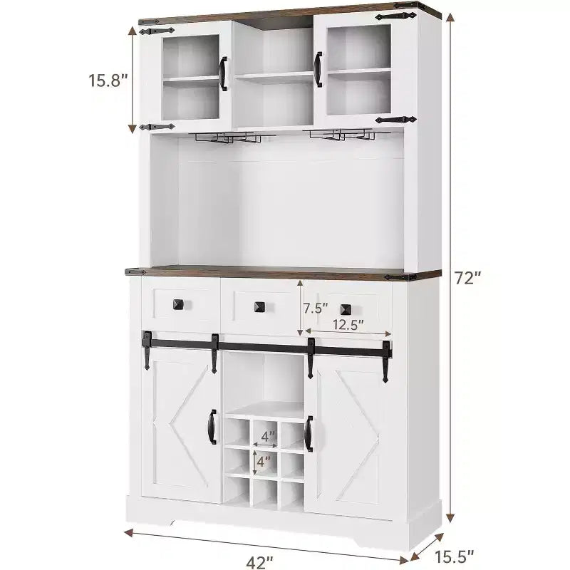 Meuble Bar à Vin Haut avec Porte et Support à Verres, Buffet Vaisselier Armoire à Liqueur