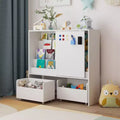 Étagère de Rangement pour Enfants, Meuble de Rangement pour Jouets avec Porte Coulissante + Bacs Roulants + Étagères Multi-Niveaux