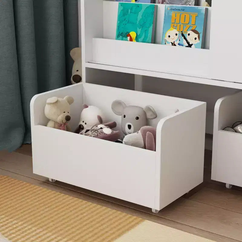 Étagère de Rangement pour Enfants, Meuble de Rangement pour Jouets avec Porte Coulissante + Bacs Roulants + Étagères Multi-Niveaux