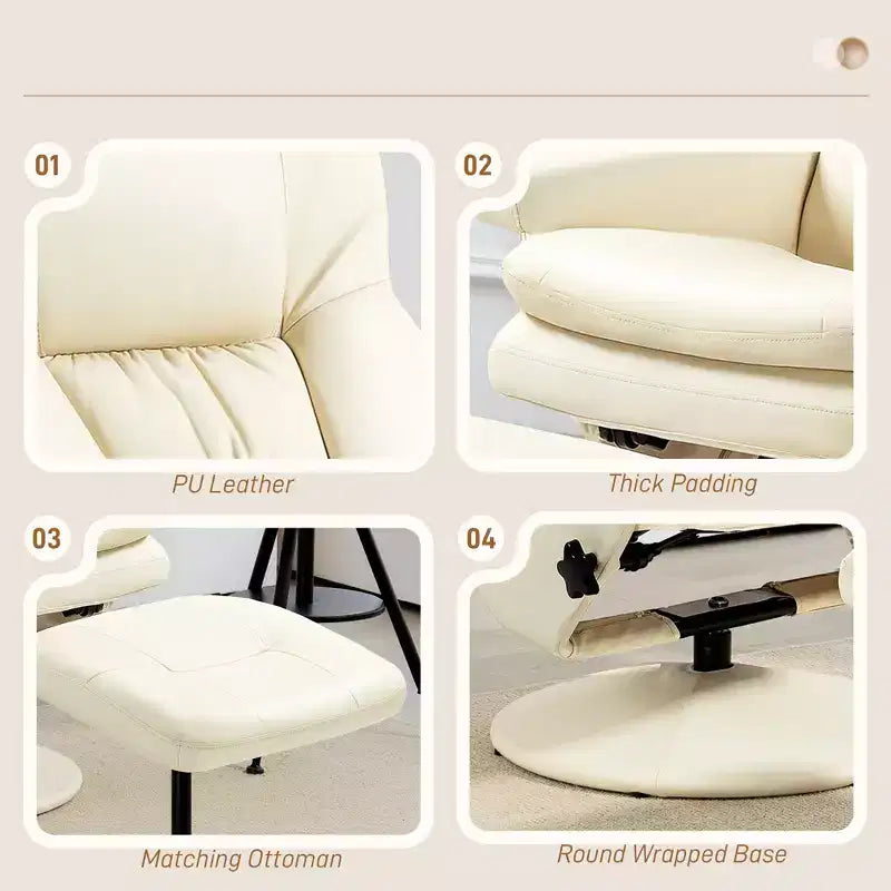Fauteuil inclinable en cuir PU avec pieds pour salon