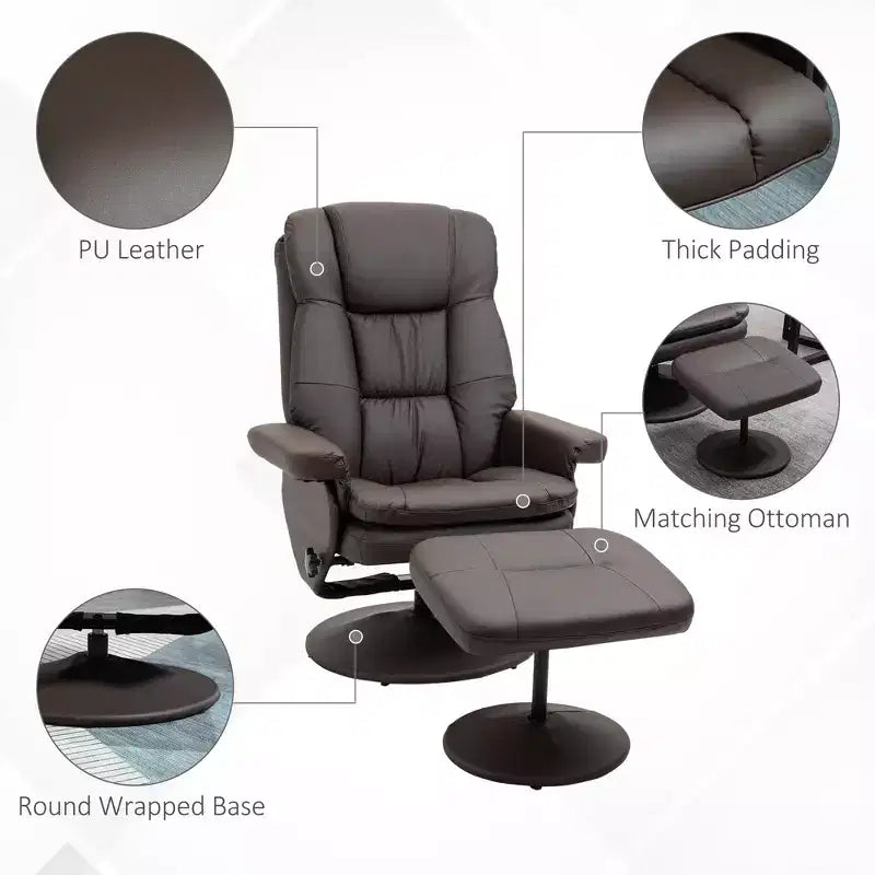 Fauteuil inclinable en cuir PU avec pieds pour salon