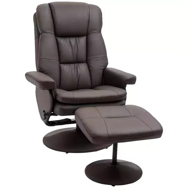 PU Leather Recliner Chair with Ottoman Swivel Recliner and Ottoman with Round Wrapped Base for Living Room