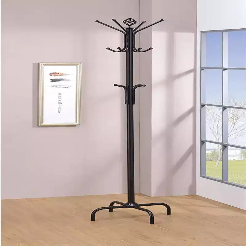 Okak Elegent Metal Freestanding Coat Rack with 3-Tier Hooks Hall Tree with Minimalism Design Storage Rack for Living Room Bedroom Black