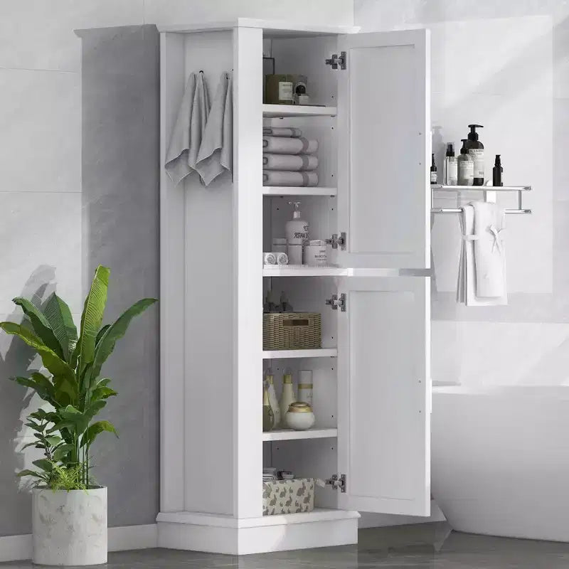 Meuble de salle de bain haut sur pied avec crochet et étagère réglable en MDF