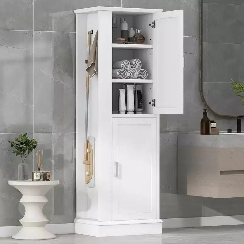 Meuble de salle de bain haut sur pied avec crochet et étagère réglable en MDF