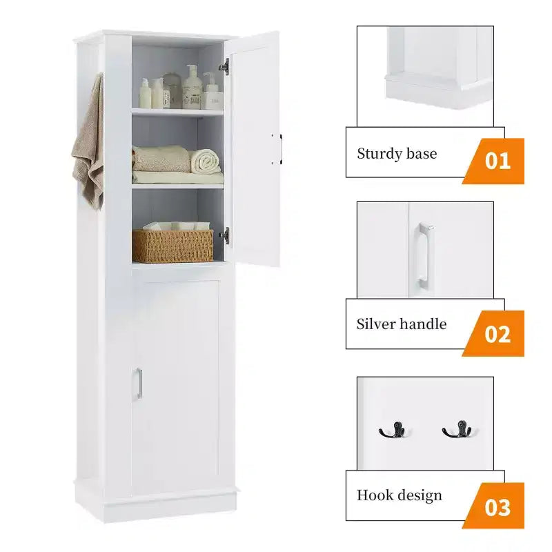 Meuble de salle de bain haut sur pied avec crochet et étagère réglable en MDF