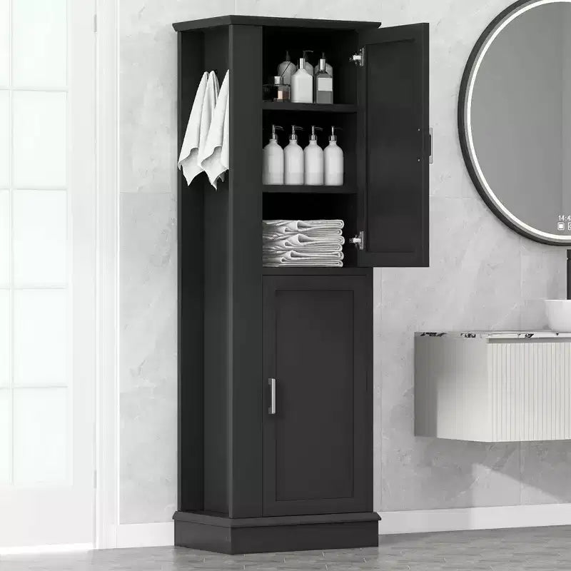 Meuble de salle de bain haut sur pied avec crochet et étagère réglable en MDF