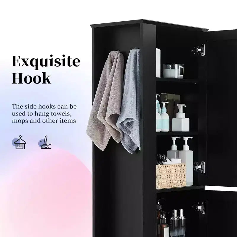 Meuble de salle de bain haut sur pied avec crochet et étagère réglable en MDF