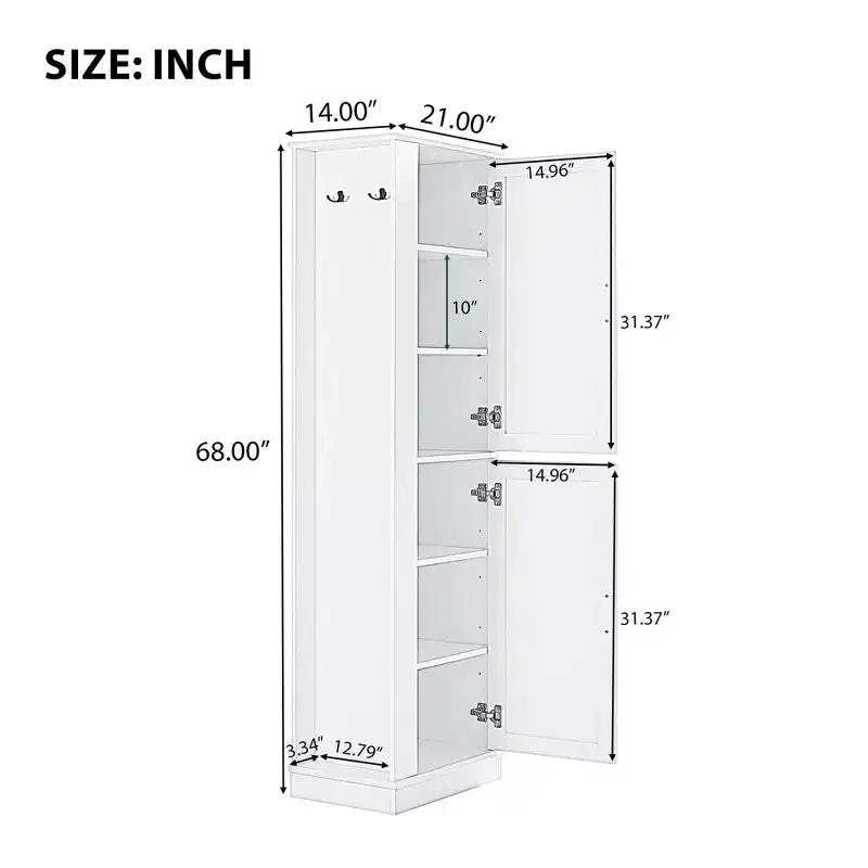 Meuble de salle de bain haut sur pied avec crochet et étagère réglable en MDF