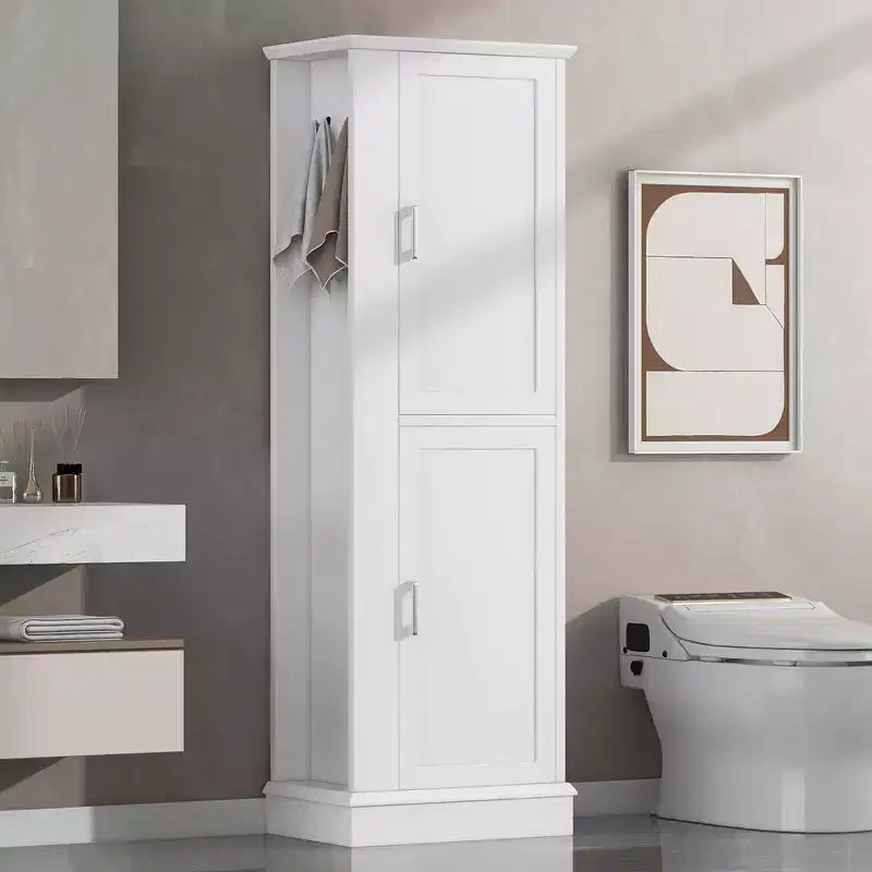 Meuble de salle de bain haut sur pied avec crochet et étagère réglable en MDF