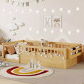 Cadre de lit en bois avec barrières hautes, lumière intégrée et étagère de rangement