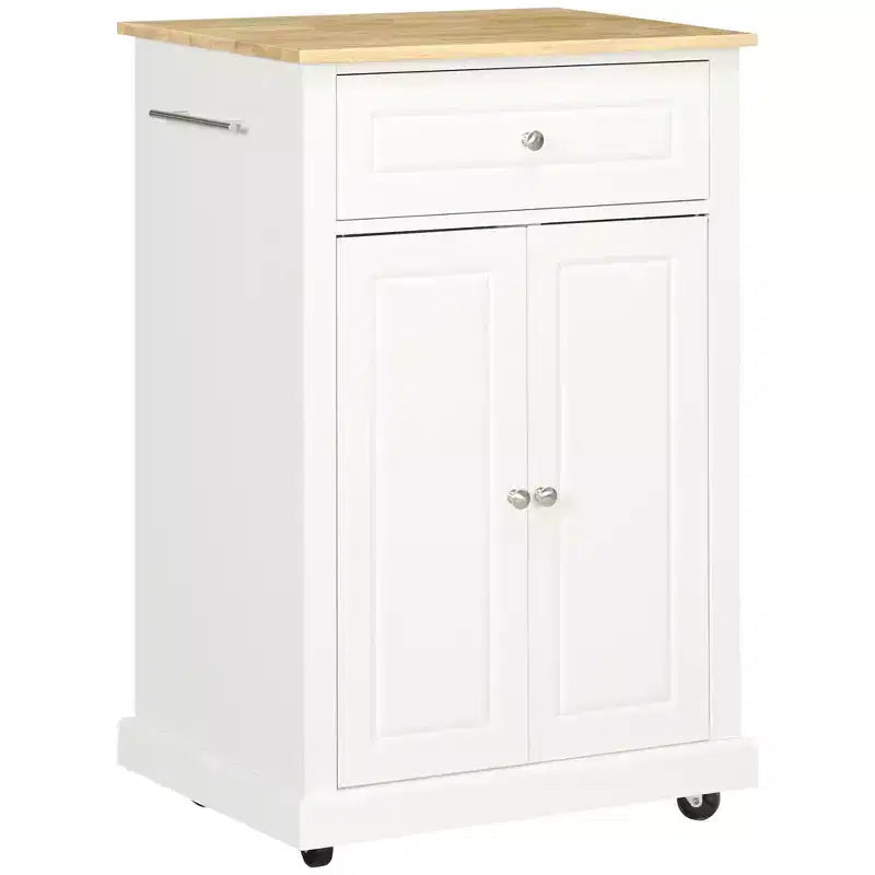 Rolling Kitchen Island Cart Portable Serving Trolley Table with Drawer Adjustable Shelf and 2 Towel Racks