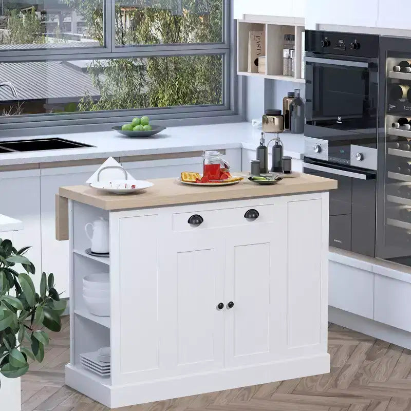 Meuble de rangement pour îlot de cuisine en bois avec comptoir de cuisine, style cannelé