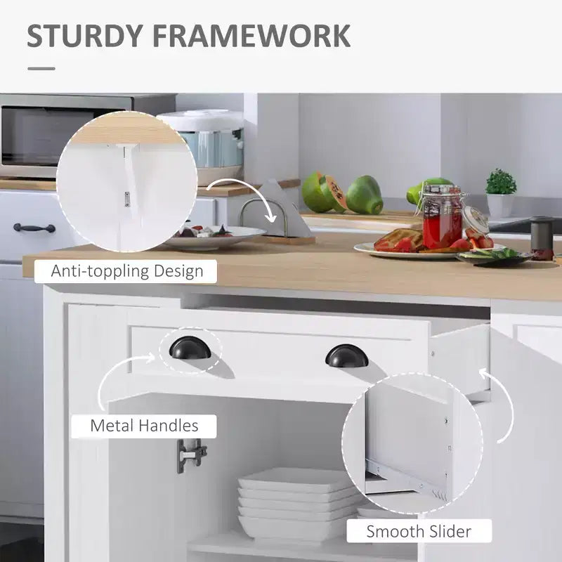 Meuble de rangement pour îlot de cuisine en bois avec comptoir de cuisine, style cannelé