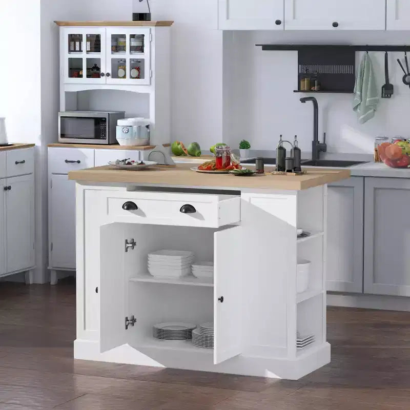Meuble de rangement pour îlot de cuisine en bois avec comptoir de cuisine, style cannelé