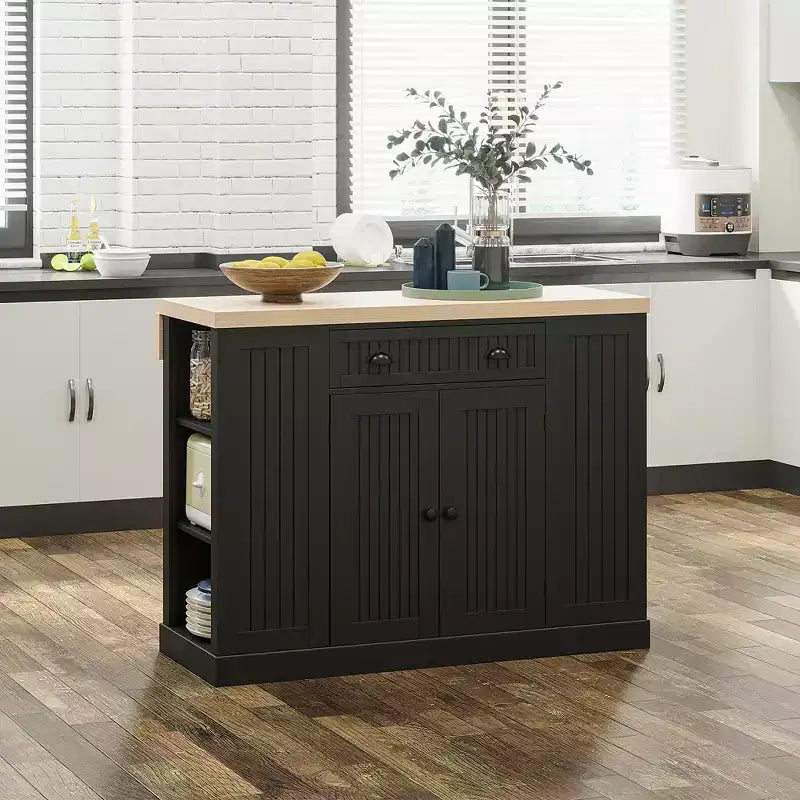 Meuble de rangement pour îlot de cuisine en bois avec comptoir de cuisine, style cannelé