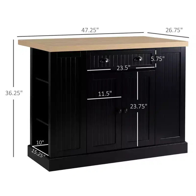 Meuble de rangement pour îlot de cuisine en bois avec comptoir de cuisine, style cannelé