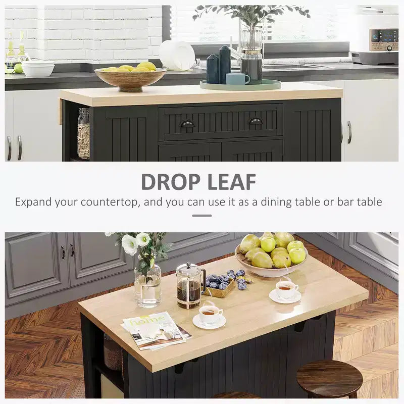 Meuble de rangement pour îlot de cuisine en bois avec comptoir de cuisine, style cannelé