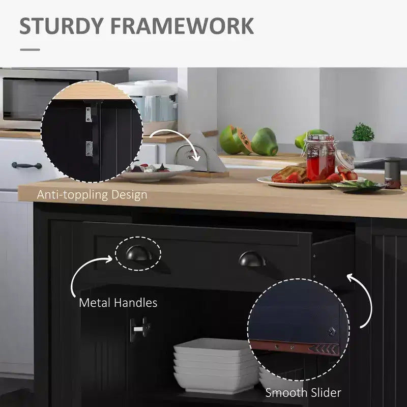 Meuble de rangement pour îlot de cuisine en bois avec comptoir de cuisine, style cannelé