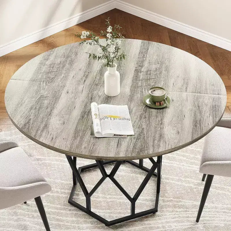 Table à manger ronde de style campagnard, en bois industriel, pour cuisine