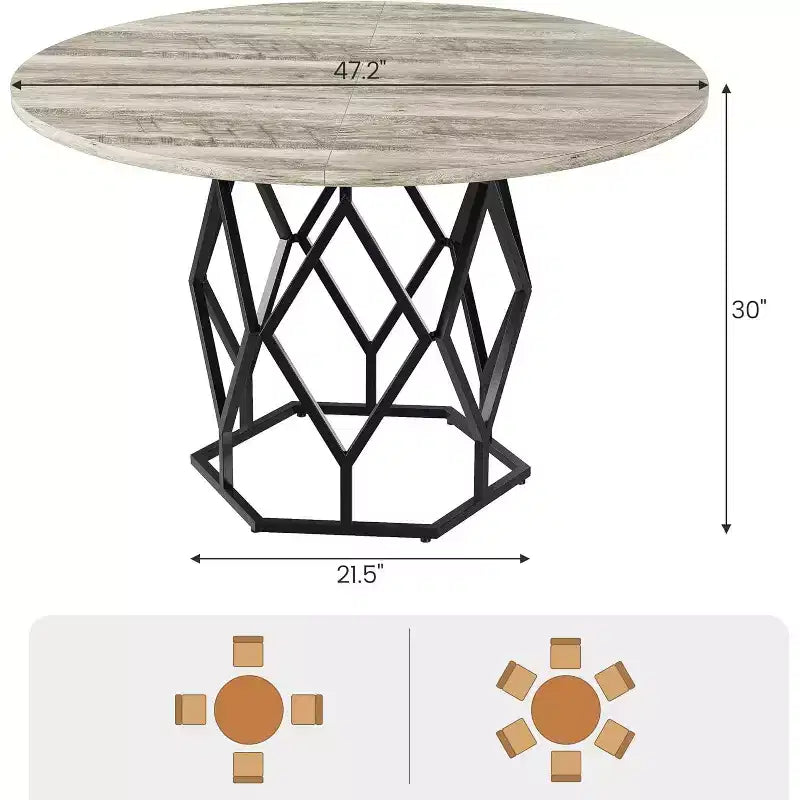 Table à manger ronde de style campagnard, en bois industriel, pour cuisine