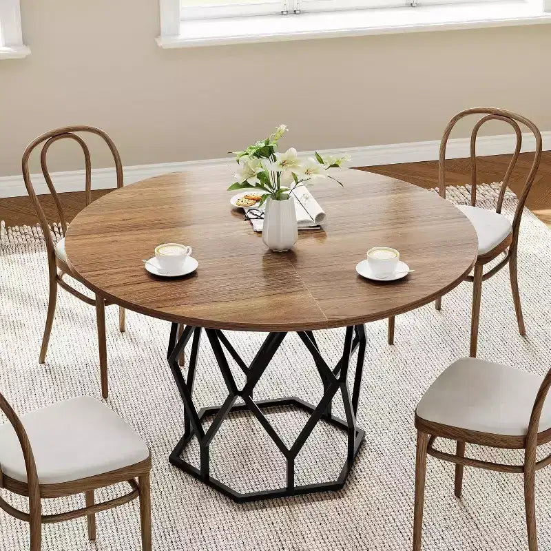 Table à manger ronde de style campagnard, en bois industriel, pour cuisine
