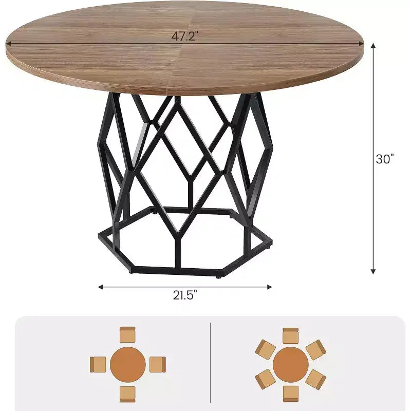 Table à manger ronde de style campagnard, en bois industriel, pour cuisine