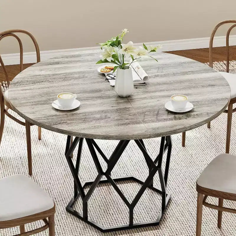 Table à manger ronde de style campagnard, en bois industriel, pour cuisine