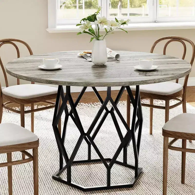 Table à manger ronde de style campagnard, en bois industriel, pour cuisine