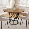 47 Round Farmhouse Dining Table for 4-6 Industrial Wood Kitchen Table with Sturdy Base for Dining Room