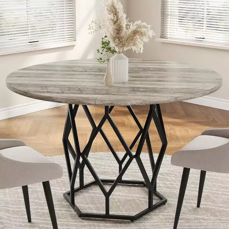 Table à manger ronde de style campagnard, en bois industriel, pour cuisine