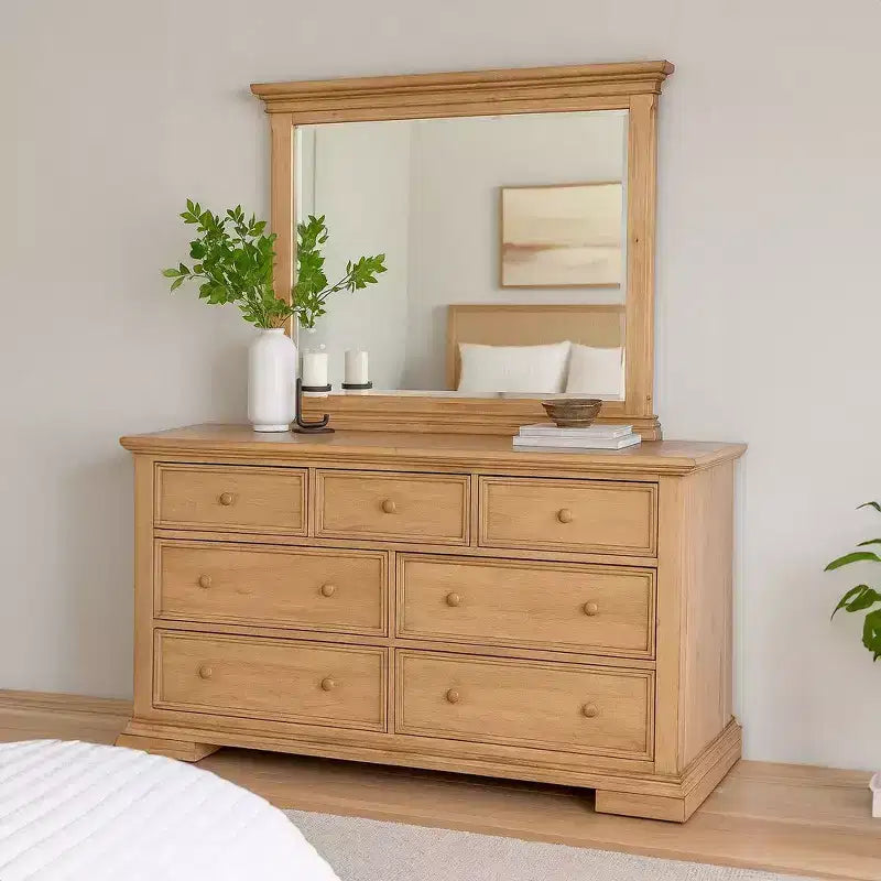 Royal Hampton Dresser Mirror Bevel Glass Natural Oak Brown Solid Wood 38x44