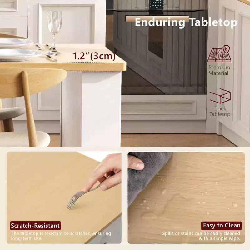 Îlot de cuisine blanc cannelé avec table à manger extensible