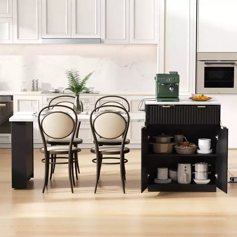 Îlot de cuisine blanc cannelé avec table à manger extensible