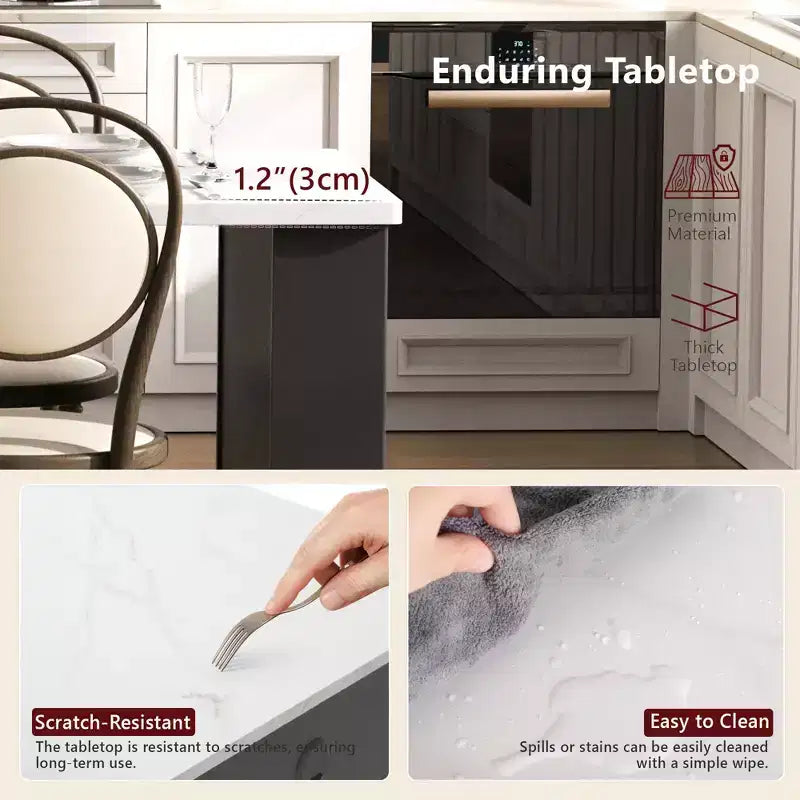 Îlot de cuisine blanc cannelé avec table à manger extensible