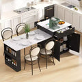 Îlot de cuisine blanc cannelé avec table à manger extensible