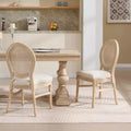 Set of 2 French Rustic Upholstered Dining Chairs with Round Rattan Back Farmhouse Solid Wood Armless Kitchen Chairs for Dining Room-Panipeachy
