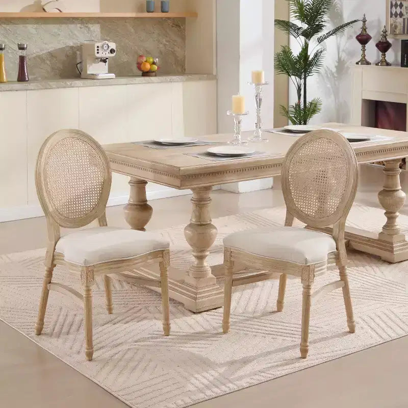 Chaises de salle à manger capitonnées rustiques françaises, chaises de cuisine sans accoudoirs en bois massif