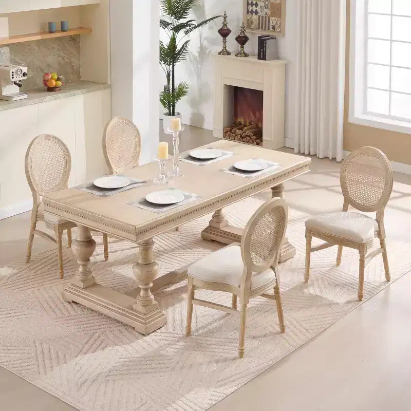 Chaises de salle à manger capitonnées rustiques françaises, chaises de cuisine sans accoudoirs en bois massif