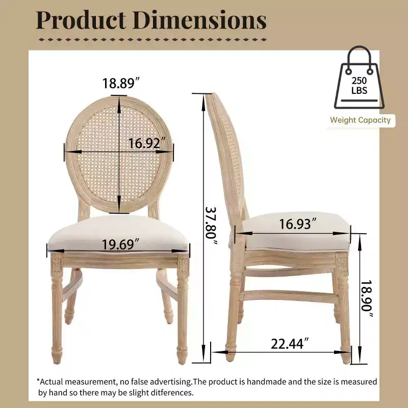 Chaises de salle à manger capitonnées rustiques françaises, chaises de cuisine sans accoudoirs en bois massif