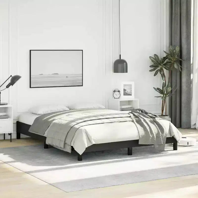 Cadre de lit Cuir synthétique noir contreplaqué bois d'ingénierie Grand lit
