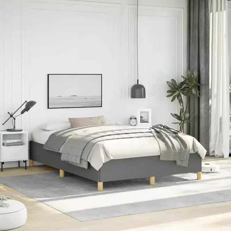 Bed Frame Dark Grey Fabric Plywood Engineered Wood Full