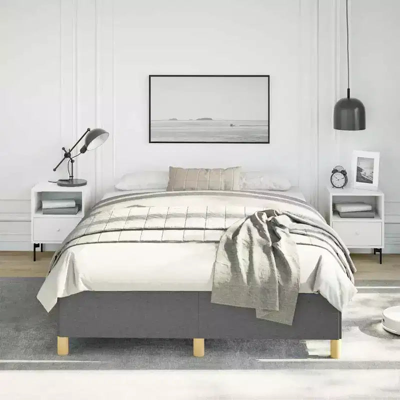 Cadre de lit Tissu gris foncé Contreplaqué Bois d'ingénierie Grand lit