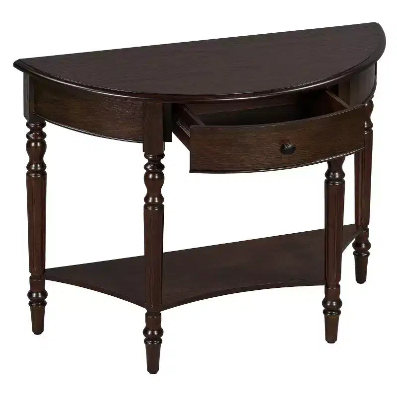 Console de table demi-lune avec tiroir et étagère de rangement
